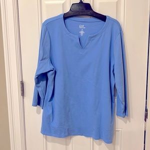 NWOT - Sky Blue Women’s Croft & Barrow Cotten split neck top - Size XL